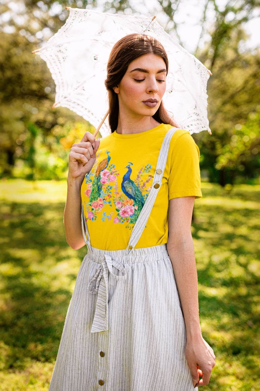 Designer Peacock Print Pure Cotton T shirt from Daydreamer Fashion Lounge